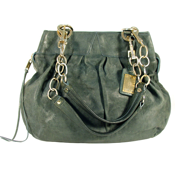 ALEXIS HUDSON Expandable Green Leather Satchel - Picture 1 of 8